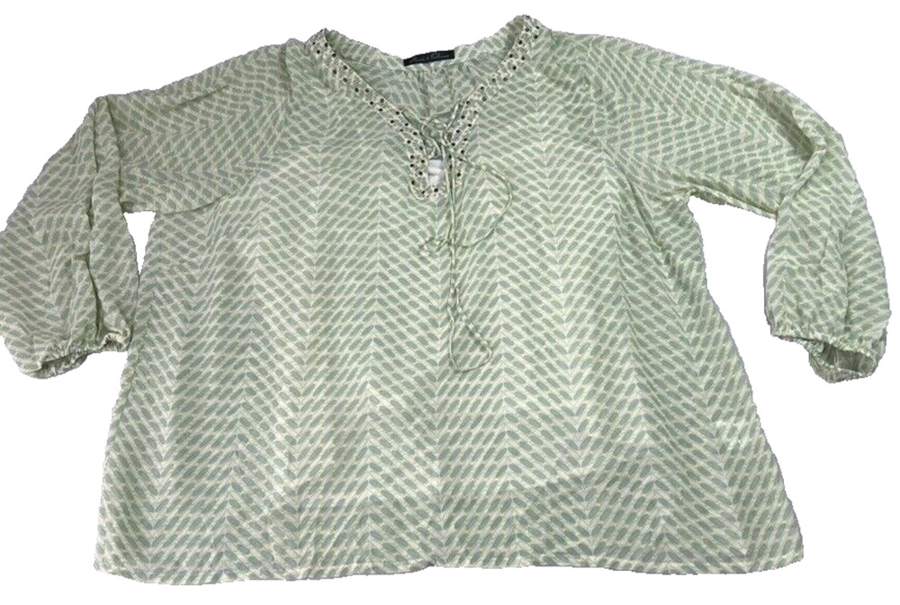 Rose & Olive Blouse Womens Green Studded Lace Up Detail